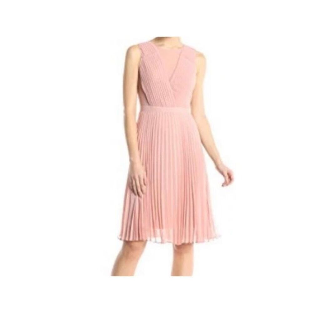 BCBG max Azria shadows, blush pleated front dress 4